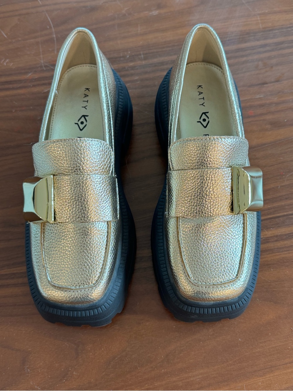 Katy Perry Metallic Gold Platform Loafers Size 6.5 - - Picture 5 of 8